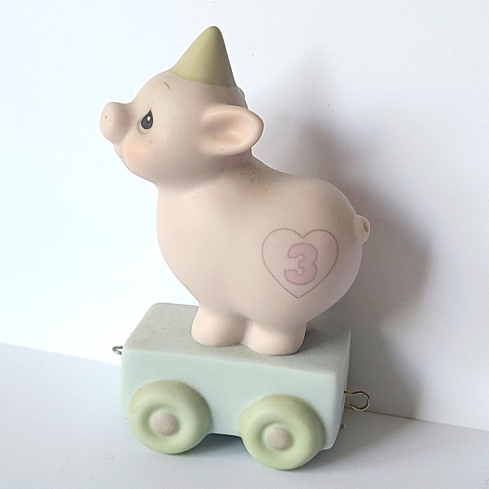 Vintage 80s Precious Moments Birthday Train 3 Year Old Pig Collectible Figurine